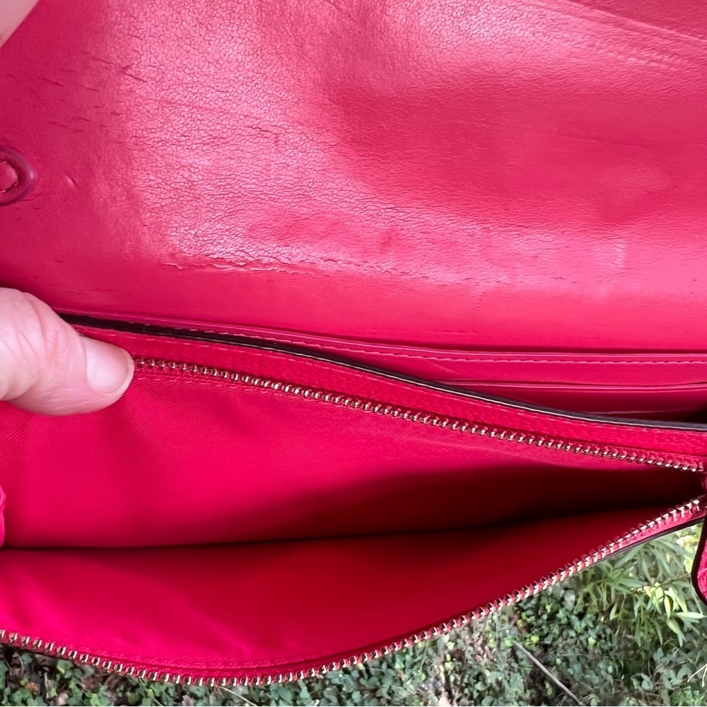 COACH Shoulder Bag Purse Fold-over Clutch Bag Pink Pebble Leather AUTHENTIC - Picture 7 of 10